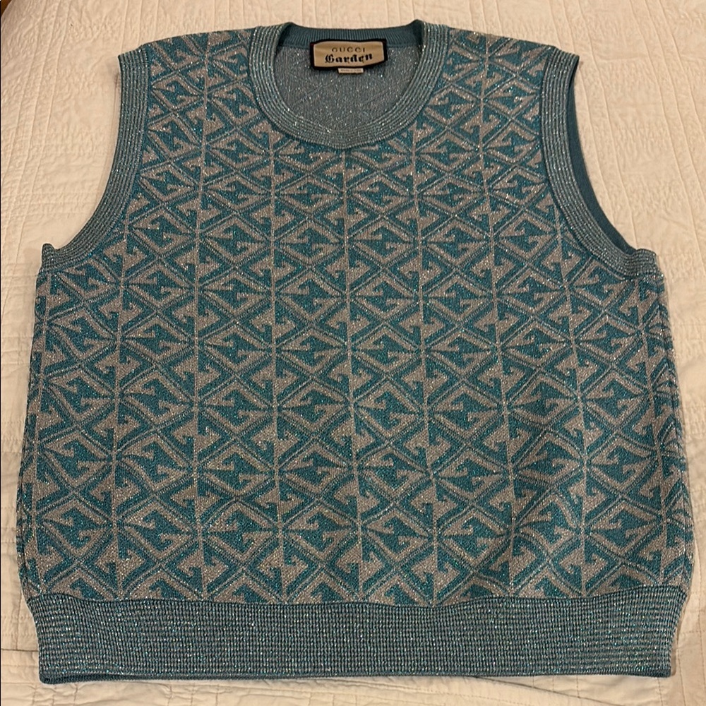 Gucci Blue and Gray Crewneck Sweater with Intricate Design